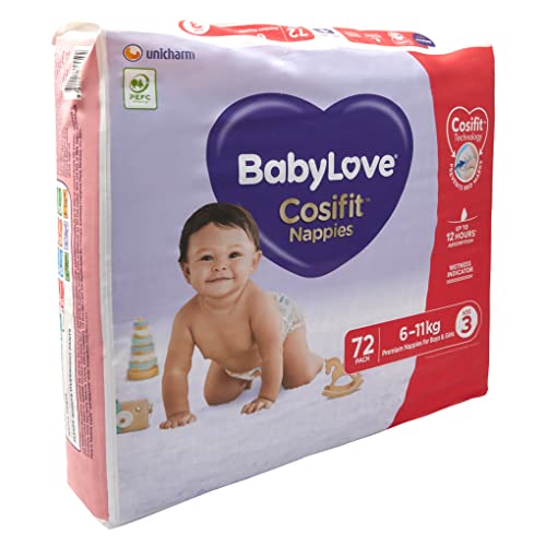 BabyLove 216 Piece (3 Pack x 72) 1 Month Supply Premium Cosifit Nappies Size 3 Crawler 6-11kg