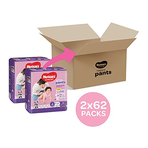 Huggies Ultra Dry Nappy Pants Girl Size 4, 62 Count (9-14kg, Pack of 2)