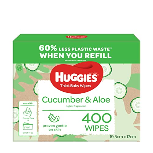 HUGGIES Baby Wipes Cucumber and Aloe Vera Baby Wipes, 400 Wipes Refill Pack