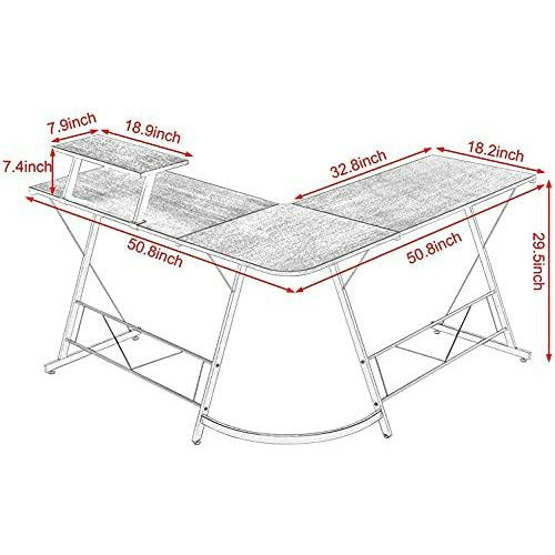 Bentifar L-Shaped Desk 50.8" Computer Corner Desk, Home Gaming Desk, Office Writing Workstation with Large Monitor Stand, Space-Saving, Easy to Assemble (Black)