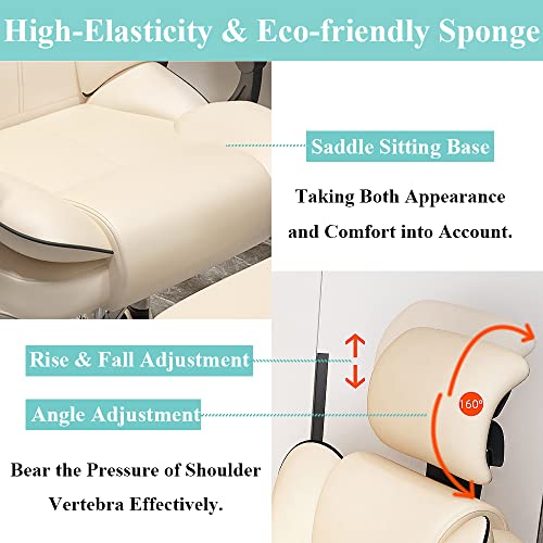 HQ-GAMING Ergonomic Computer Chair Reclining Leather Desk Chair Swivel Gaming Chair Executive Office Chair with High Back Adjustable Headrest Footrest Lumbar Support Racing Style Massage Chair (Beige)