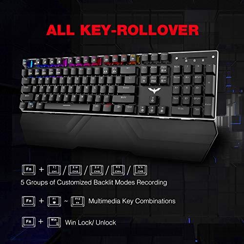 Havit Mechanical Keyboard and Mouse Combo RGB Gaming 104 Keys Blue Switches Wired USB Keyboards with Detachable Wrist Rest, Programmable Gaming Mouse for PC Gamer Computer Desktop