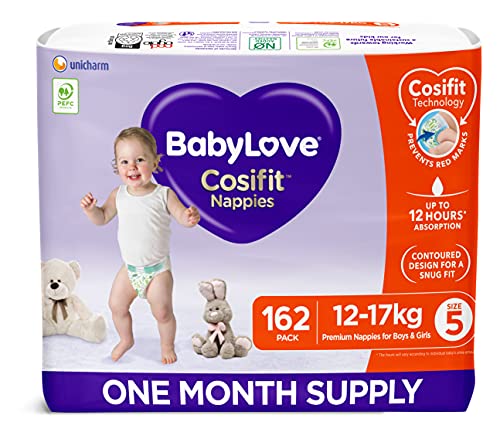 BabyLove 162 Piece (3 Pack x 54) 1 Month Supply Premium Cosifit Nappies Size 5 Walker 12-17kg