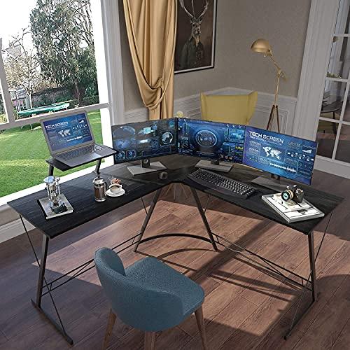 Bentifar L-Shaped Desk 50.8" Computer Corner Desk, Home Gaming Desk, Office Writing Workstation with Large Monitor Stand, Space-Saving, Easy to Assemble (Black)