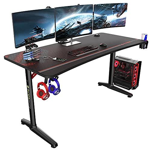 EUREKA ERGONOMIC Gaming Desk 60" Home Office Computer Desk, New Polygon Legs Design, Captain Series (60 Inch, Black)