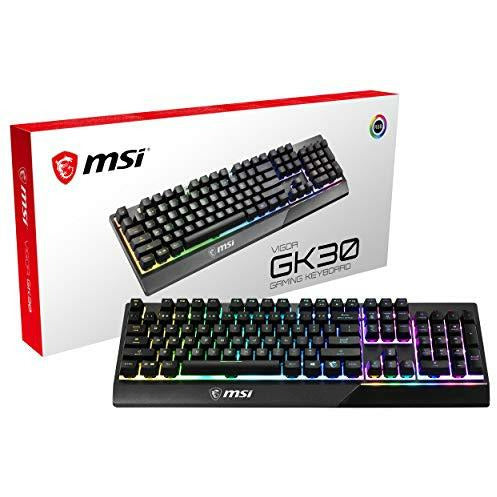 MSI Gaming Backlit RGB Dedicated Hotkeys Anti-Ghosting Water Resistant Mechanical Feel Gaming Keyboard (Vigor GK30 US)