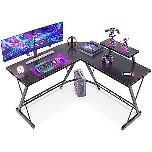 Bentifar L-Shaped Desk 50.8" Computer Corner Desk, Home Gaming Desk, Office Writing Workstation with Large Monitor Stand, Space-Saving, Easy to Assemble (Black)