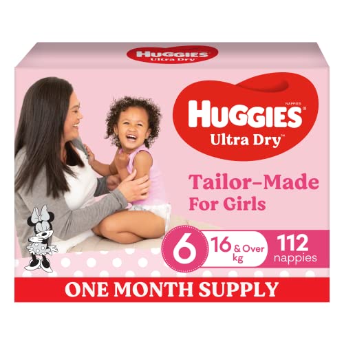 Huggies Ultra Dry Nappies Girl Size 6 (16kg+) 1 Month Supply 112 Count