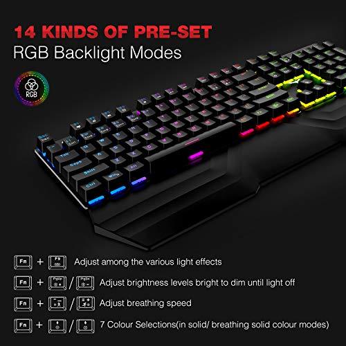 Havit Mechanical Keyboard and Mouse Combo RGB Gaming 104 Keys Blue Switches Wired USB Keyboards with Detachable Wrist Rest, Programmable Gaming Mouse for PC Gamer Computer Desktop