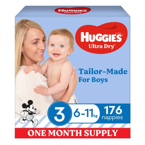 Huggies Ultra Dry Nappies Boy Size 3 (6-11kg) 1 Month Supply 176 Count