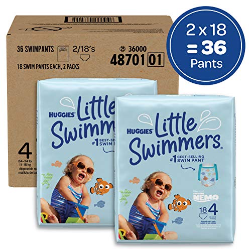 Huggies Little Swimmers Disposable Swim Diapers, Swimpants, Size 4 Medium (24-34 lb.), 36 Ct. (Packaging May Vary)