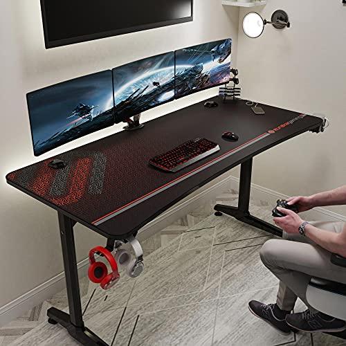 EUREKA ERGONOMIC Gaming Desk 60" Home Office Computer Desk, New Polygon Legs Design, Captain Series (60 Inch, Black)