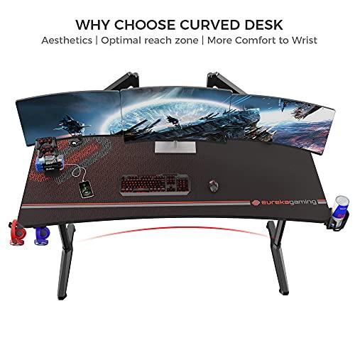 EUREKA ERGONOMIC Gaming Desk 60" Home Office Computer Desk, New Polygon Legs Design, Captain Series (60 Inch, Black)