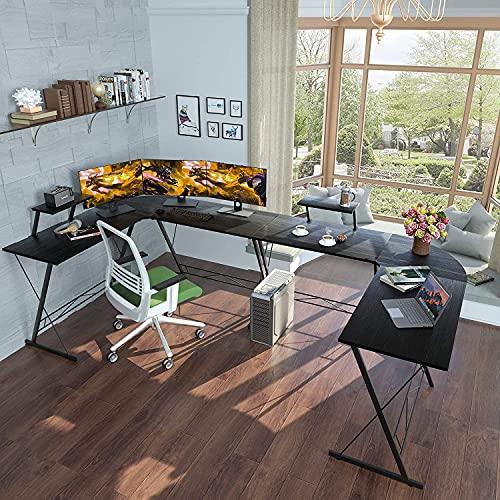 Bentifar L-Shaped Desk 50.8" Computer Corner Desk, Home Gaming Desk, Office Writing Workstation with Large Monitor Stand, Space-Saving, Easy to Assemble (Black)