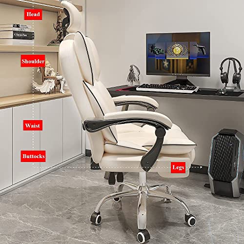 HQ-GAMING Ergonomic Computer Chair Reclining Leather Desk Chair Swivel Gaming Chair Executive Office Chair with High Back Adjustable Headrest Footrest Lumbar Support Racing Style Massage Chair (Beige)