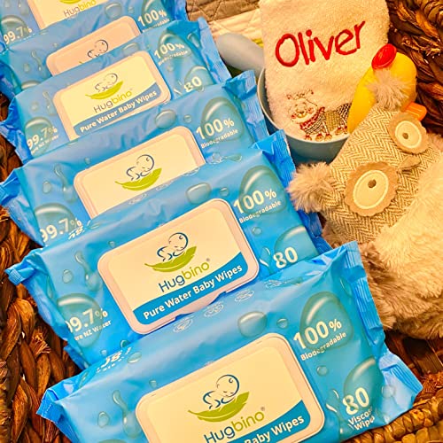 Hugbino Baby Wipes Bulk Pack 12 x 80pk - Fragrance Free - Pure NZ Wet Water Wipes - Waterwipe for baby