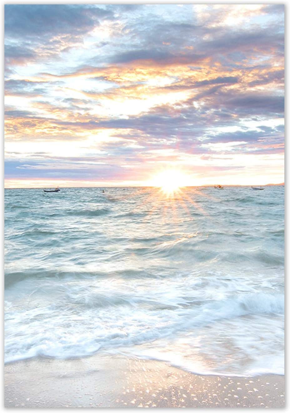 Canvas Decorative Painting Sunrise Coastal Poster Blue Sea Landscape Picture Print Beach Wall Art for Living Room Home Mural-40X60cm No Frame