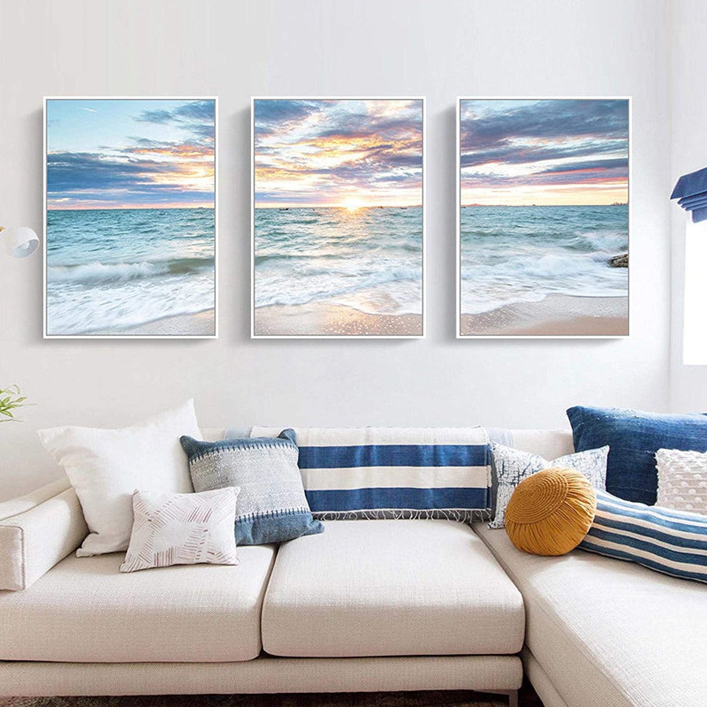 Canvas Decorative Painting Sunrise Coastal Poster Blue Sea Landscape Picture Print Beach Wall Art for Living Room Home Mural-40X60cm No Frame