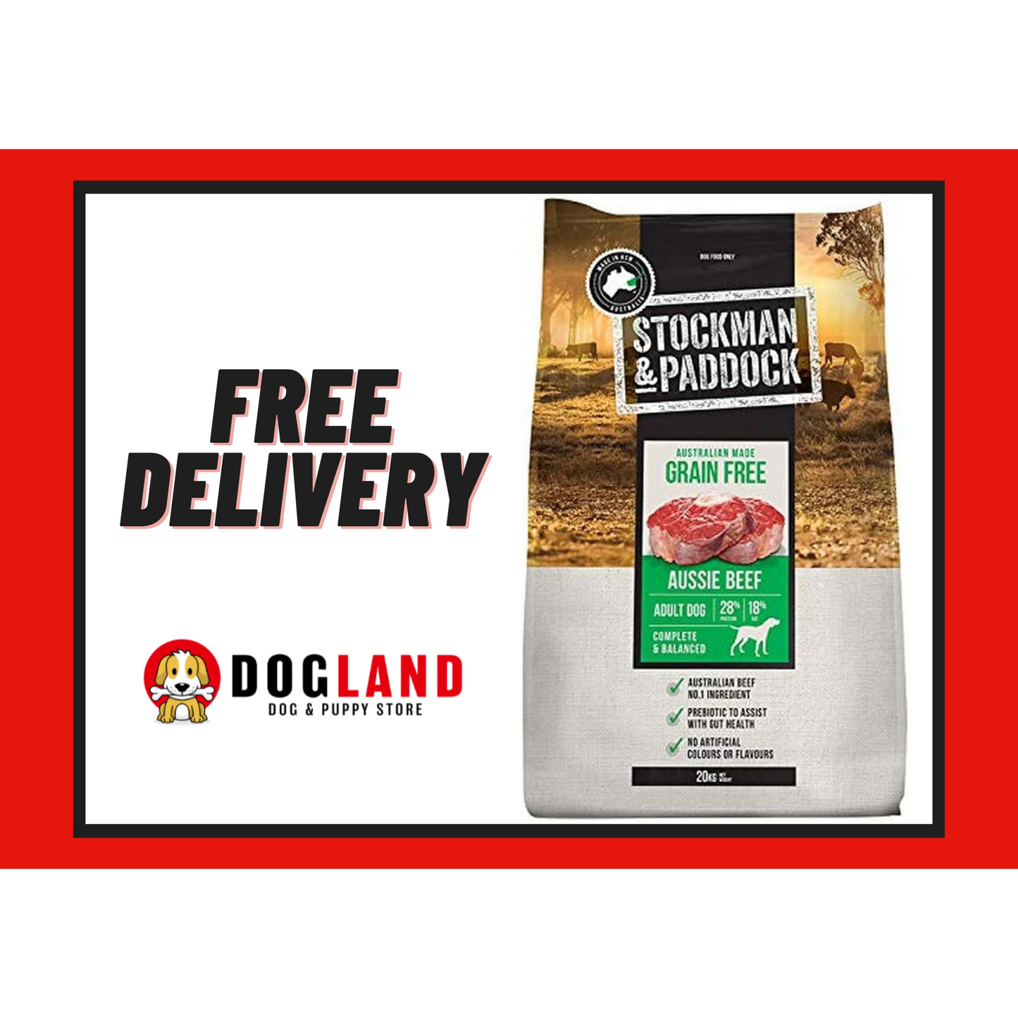 Stockman and Paddock Grain Free Dry Dog Food Beef, 20 Kilograms