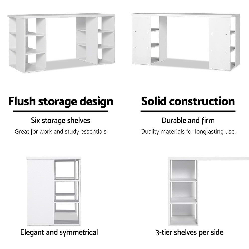 Artiss 3 Level Desk with Storage & Bookshelf - White