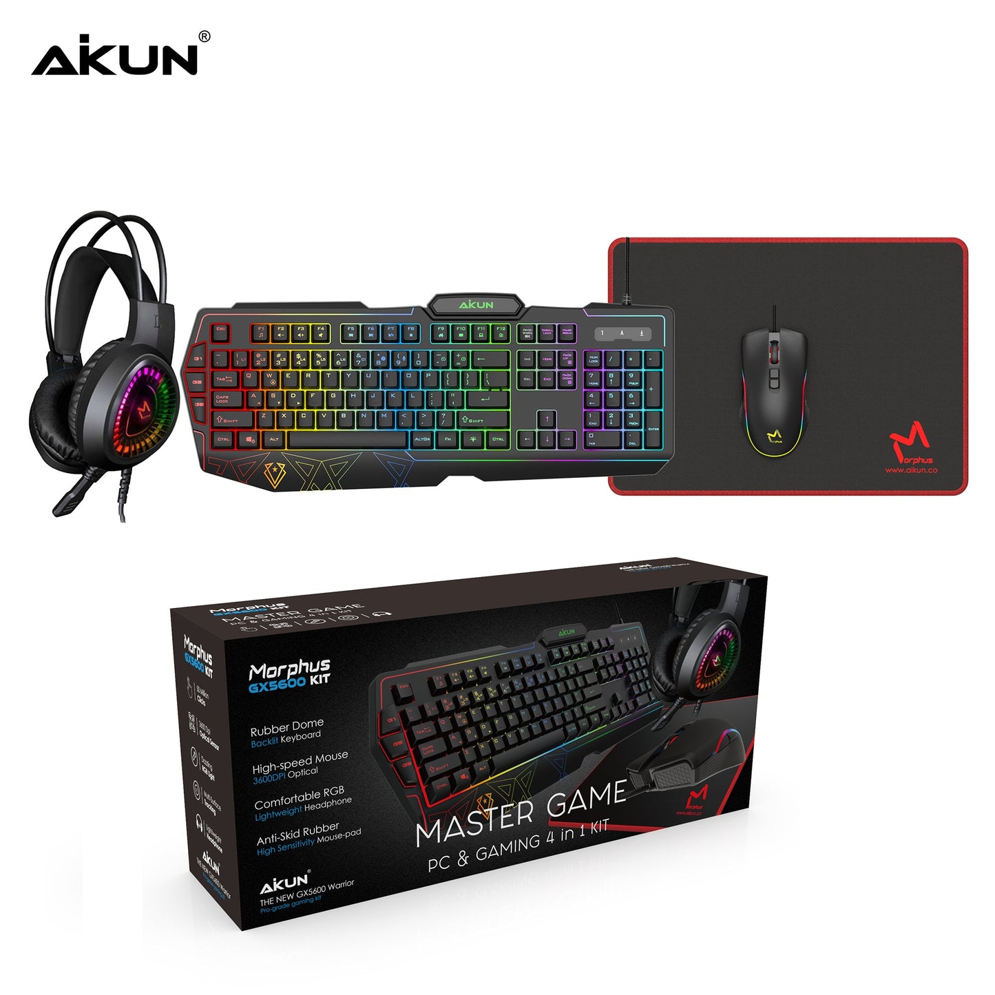 AIKUN Wired 4 IN 1 Gaming Set-Keyboard Mouse Headset and Mousepad Combo