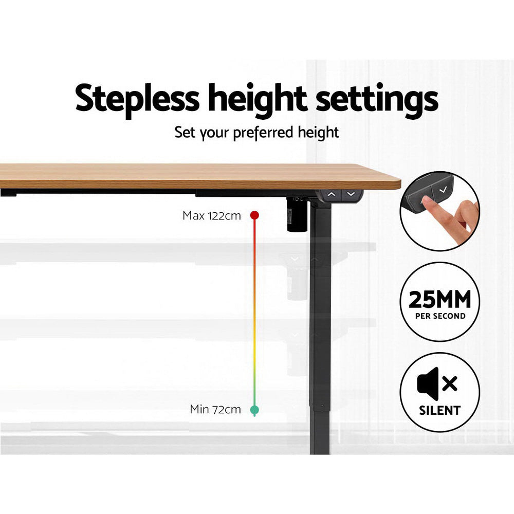 Artiss Standing Desk Adjustable Height Desk Electric Motorised Black Frame Oak Desk Top 120cm