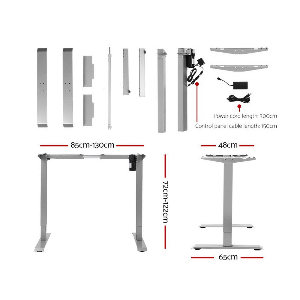 Artiss Standing Desk Adjustable Height Desk Electric Motorised Grey Frame Black Desk Top 140cm