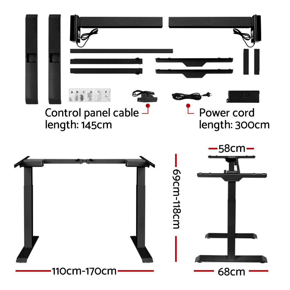 Artiss Standing Desk Adjustable Height Desk Dual Motor Electric Black Frame Desk Top 120cm