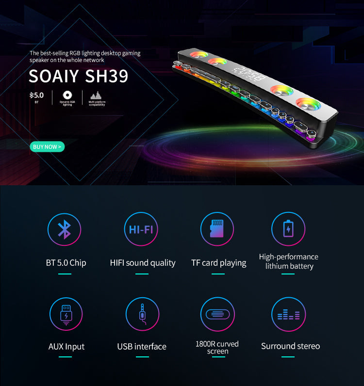 Soaiy Sh39 Rgb Light Desktop Gaming Speaker Surround Stereo Hifi Sound