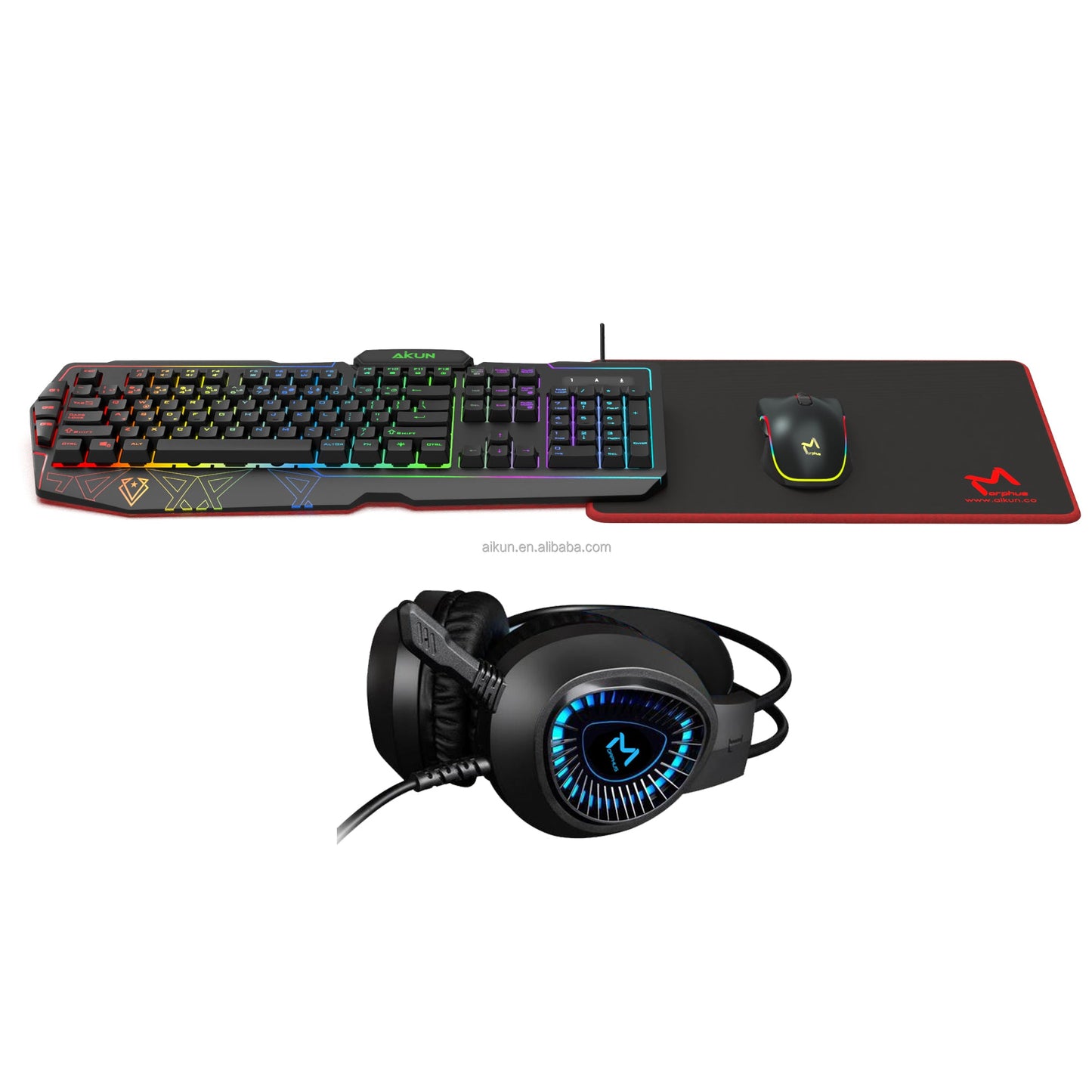 AIKUN Wired 4 IN 1 Gaming Set-Keyboard Mouse Headset and Mousepad Combo