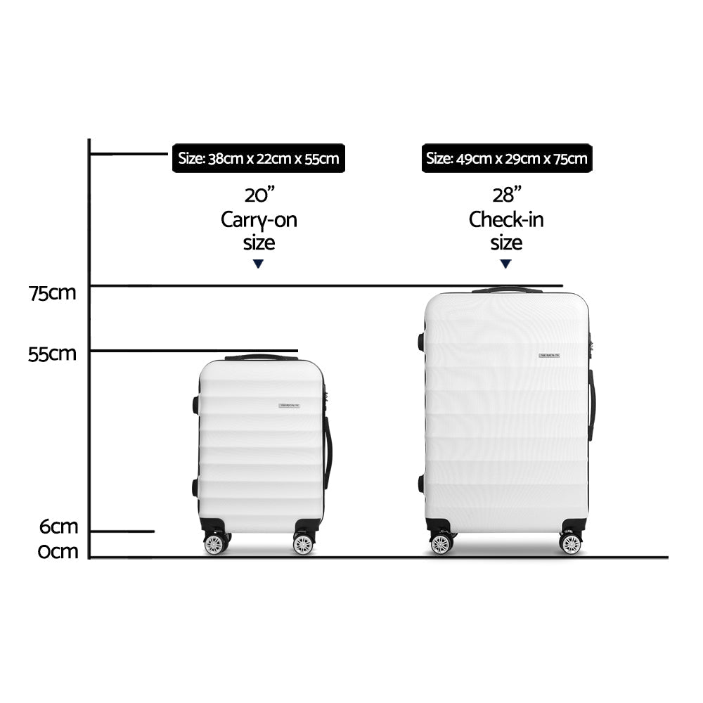 Wanderlite 2pcs Luggage Trolley Set Travel Suitcase TSA Hard Case White