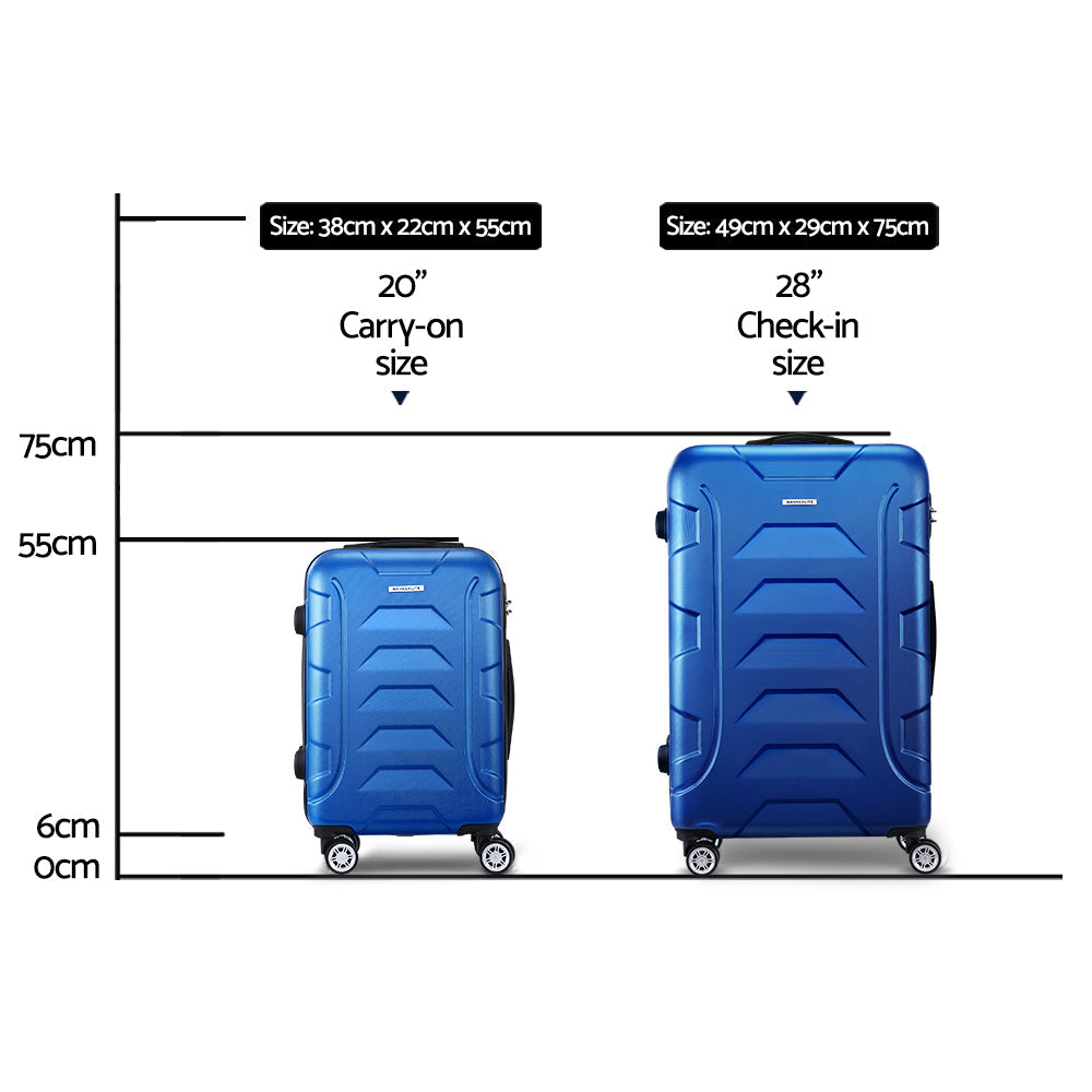 Miami 2pc Luggage Set. Suitcase TSA Lock Bonus Blue