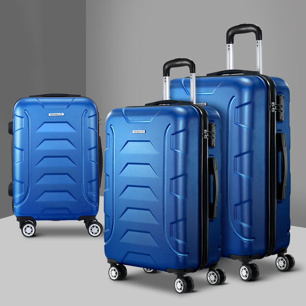 Miami 3pc Luggage Set Suitcase TSA Lock Blue