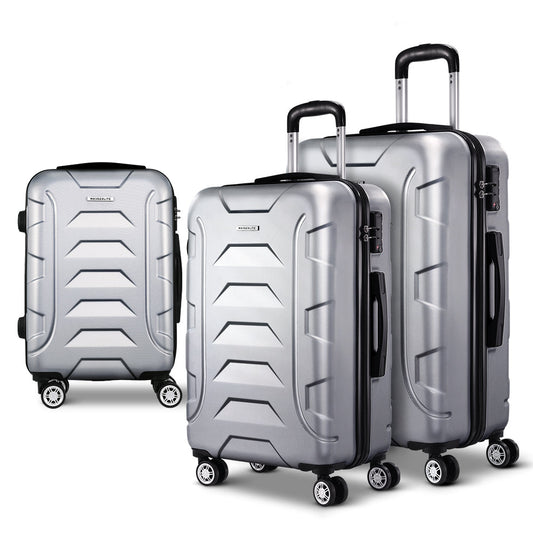 Wanderlite 3pc Luggage Travel Sets Suitcase Trolley TSA Lock Silver