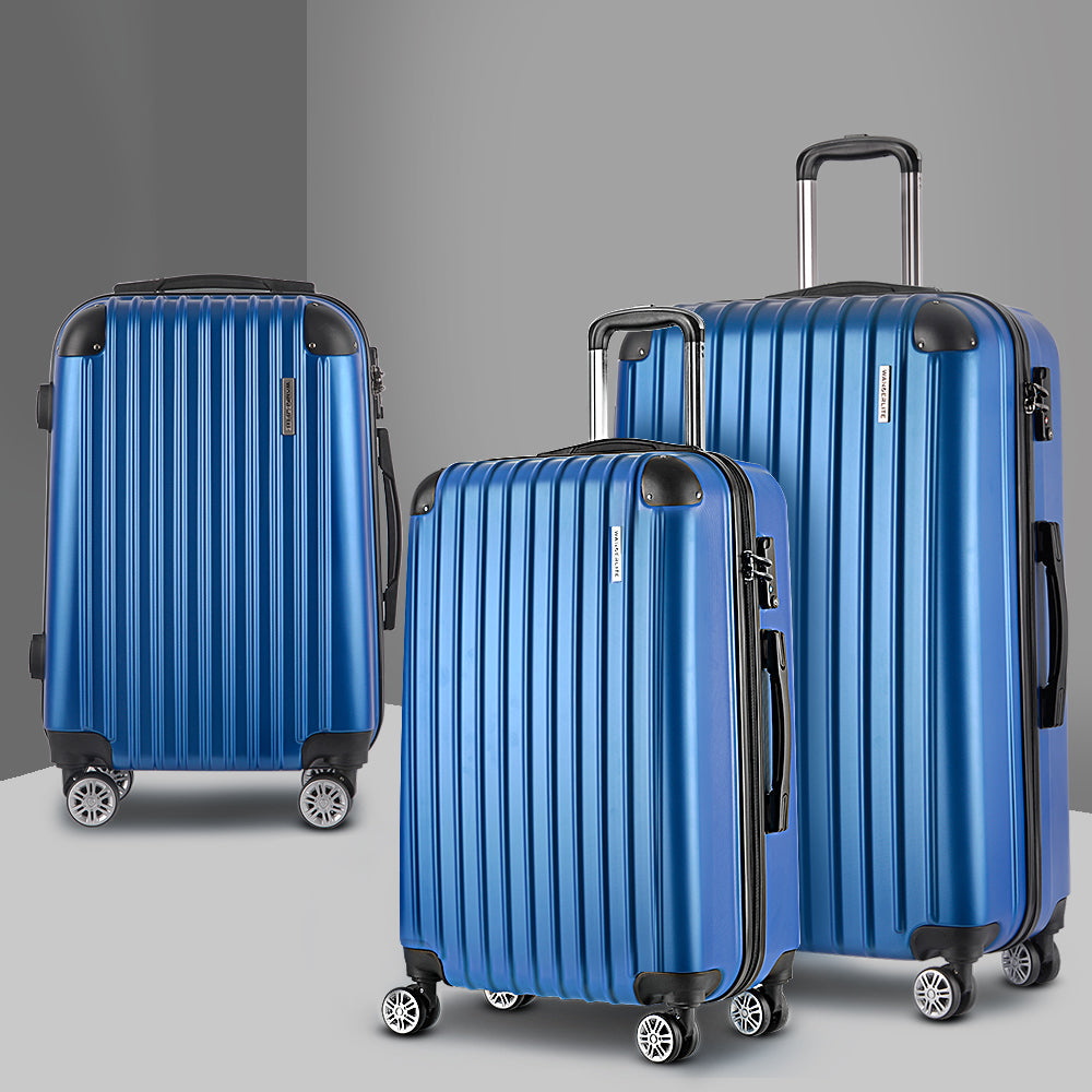 Miami 3pcs Luggage Set Travel Suitcase Hard Case Carry On Bag Blue