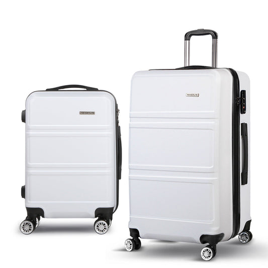 Stockholm 2pc Luggage Trolley Set Suitcase Travel TSA Hard Case White