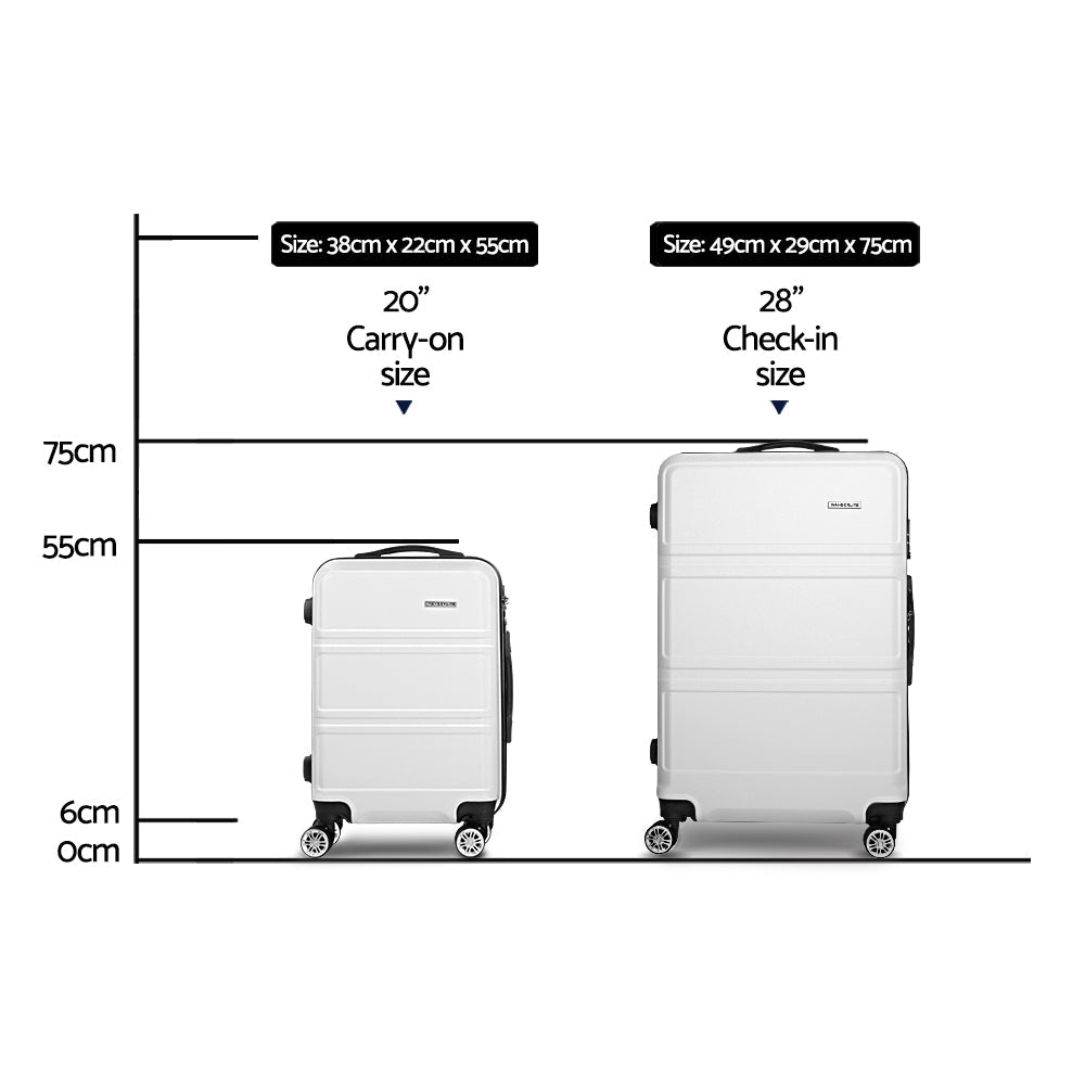 Stockholm 2pc Luggage Trolley Set Suitcase Travel TSA Hard Case White