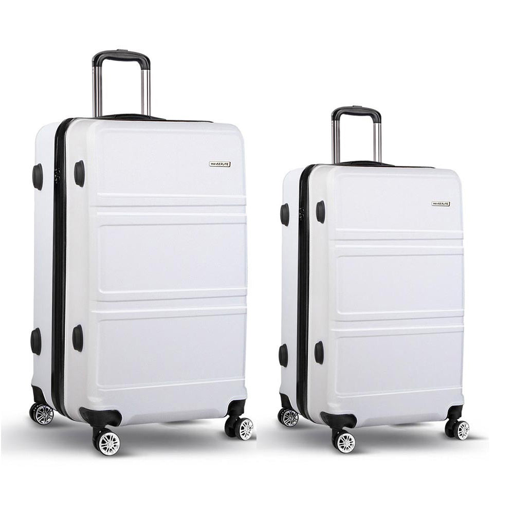 Stockholm 2pc Luggage Trolley Set Suitcase Travel TSA Hard Case White