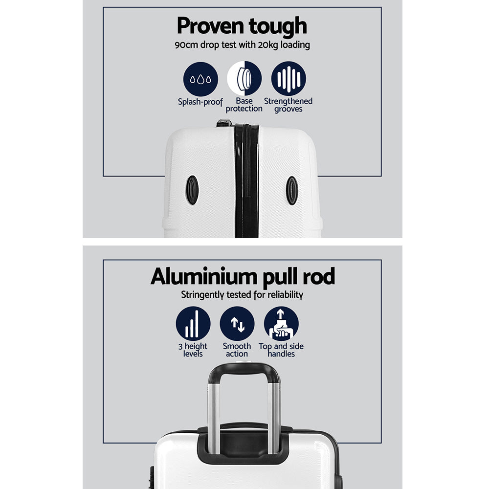 Stockholm 2pc Luggage Trolley Set Suitcase Travel TSA Hard Case White