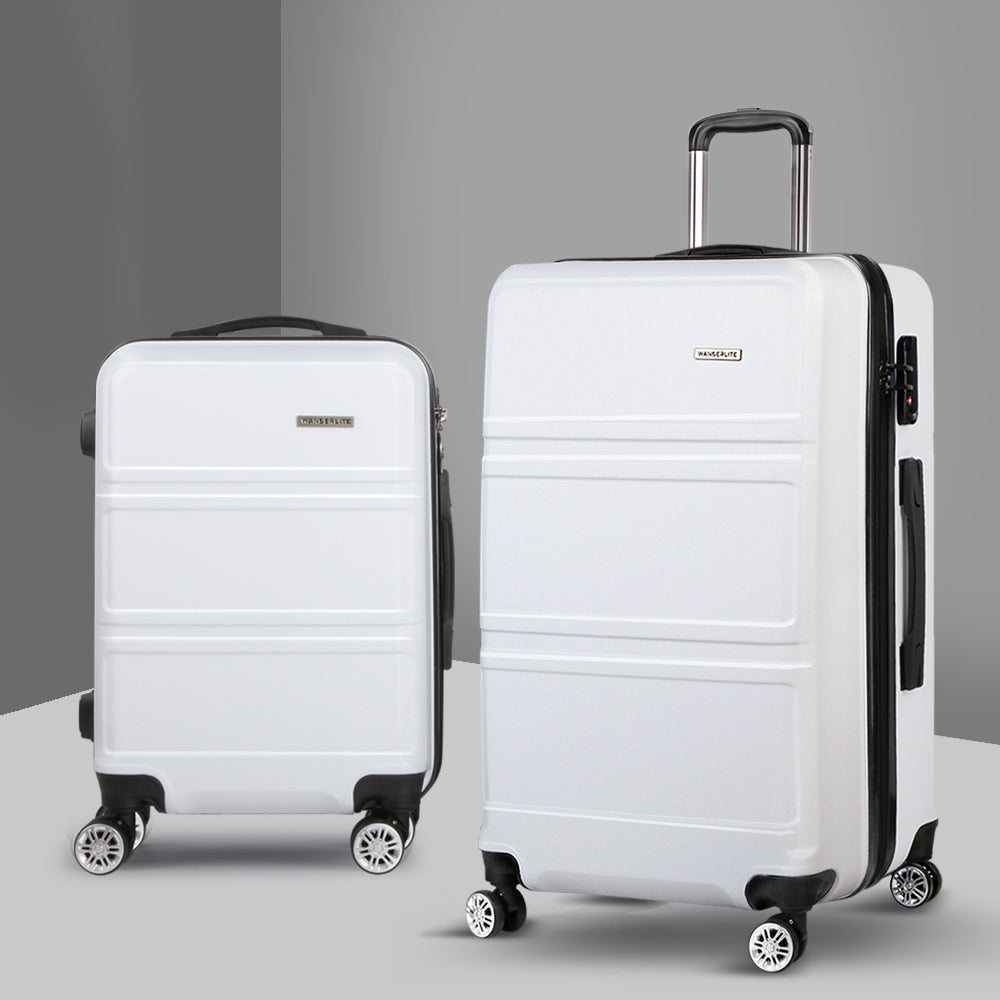 Stockholm 2pc Luggage Trolley Set Suitcase Travel TSA Hard Case White