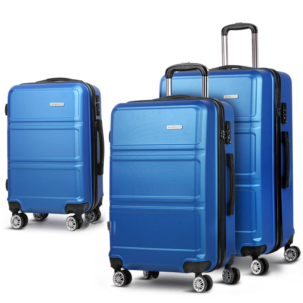 Miami 3pc Luggage Set Suitcase Travel TSA Hard Case Blue