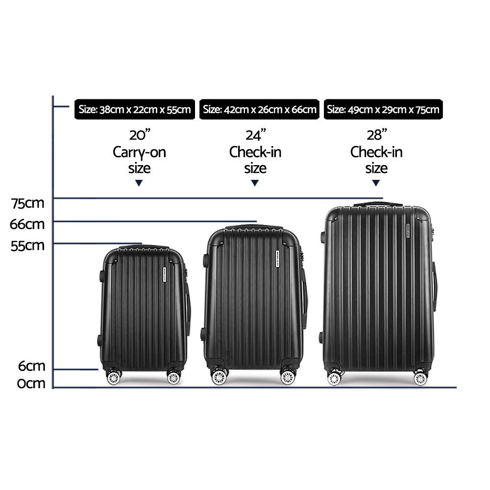 Melburne 3pcs Luggage Set Suitcase w/Storage Organiser TSA lock Black