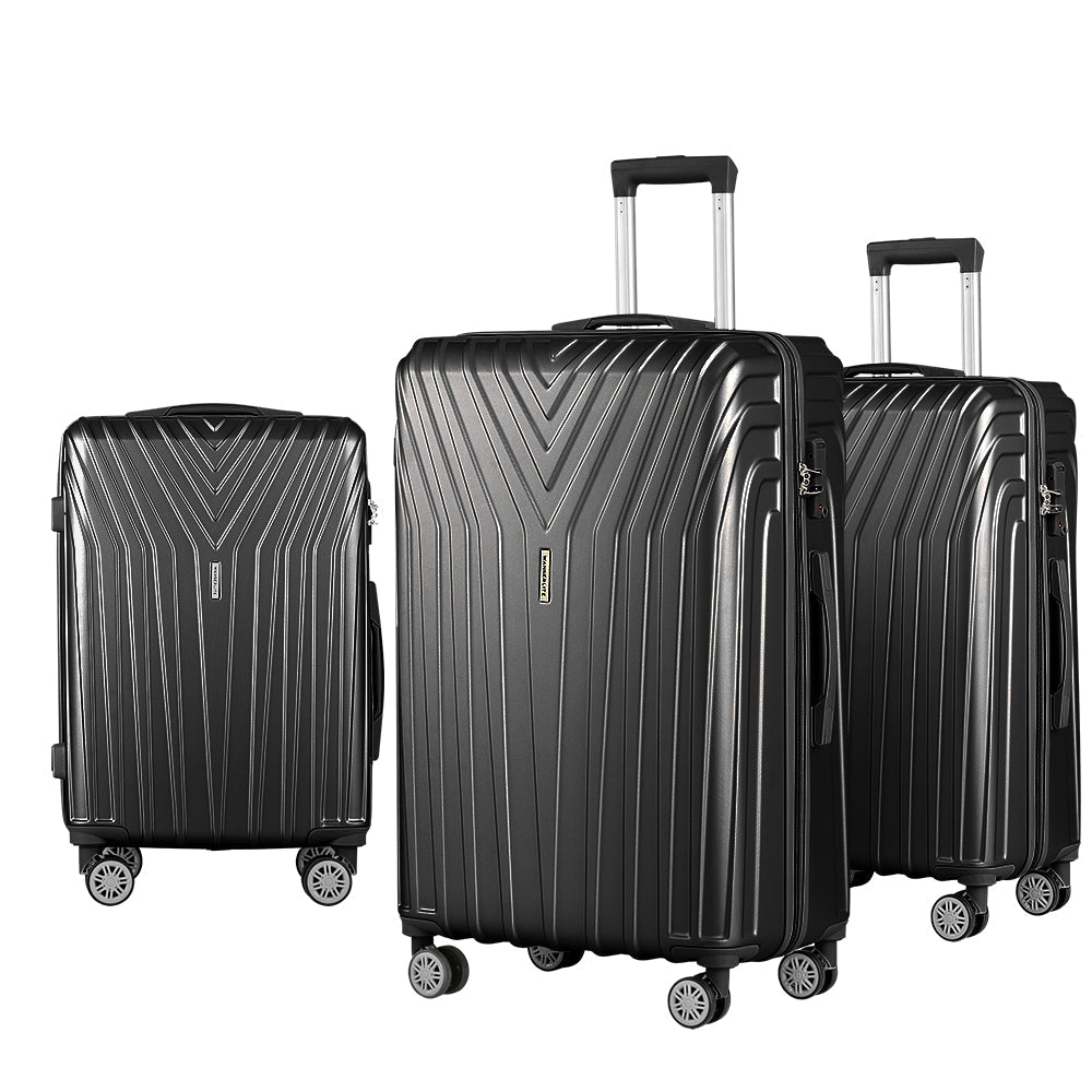 Melbourne 3pc Luggage Set 20'' 24'' 28'' Suitcase TSA Hard Case Lightweight Black