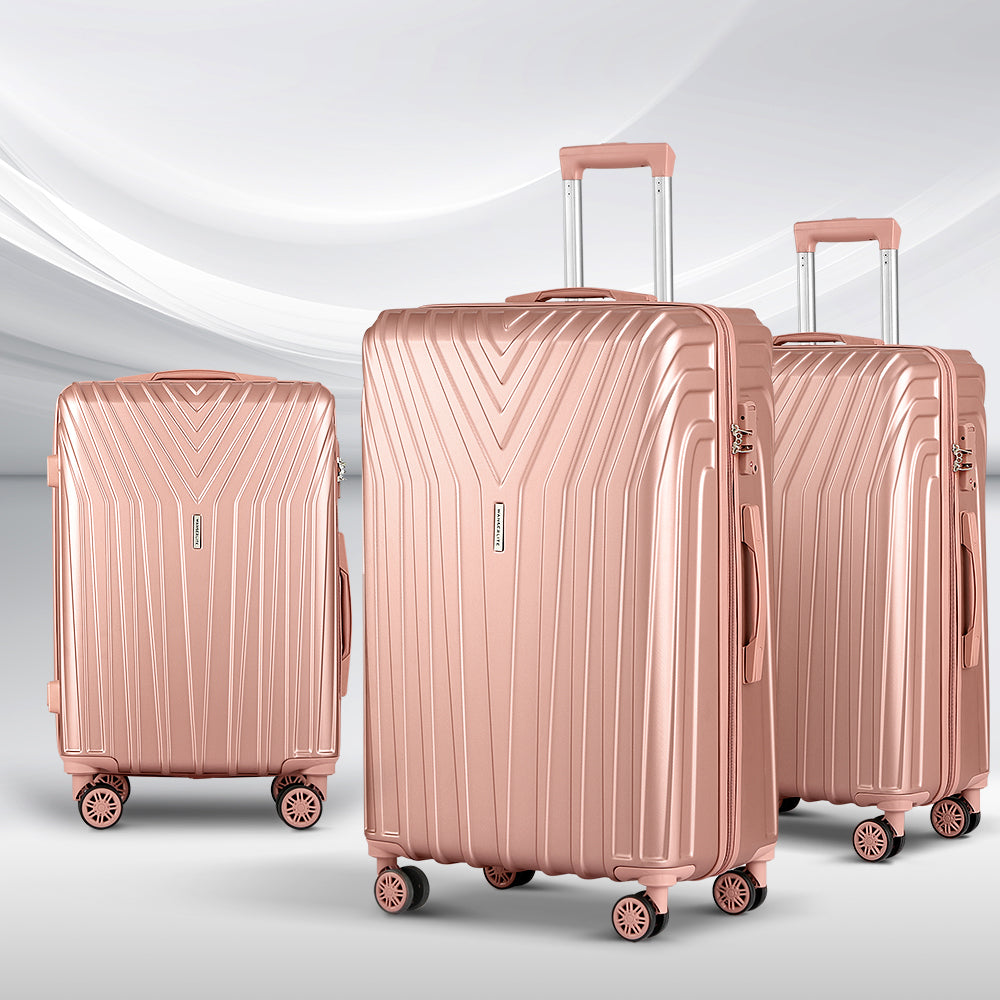 Kyoto 3pc Luggage 20'' 24'' 28'' Trolley Suitcase Sets Travel TSA Hard Case Lightweight Pink