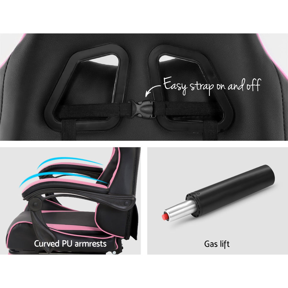 Artiss Office Chair Gaming Chair Computer Chairs Recliner PU Leather Seat Armrest Black Pink