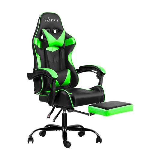 Artiss Office Chair Gaming Chair Computer Chairs Recliner PU Leather Seat Armrest Footrest Black Green