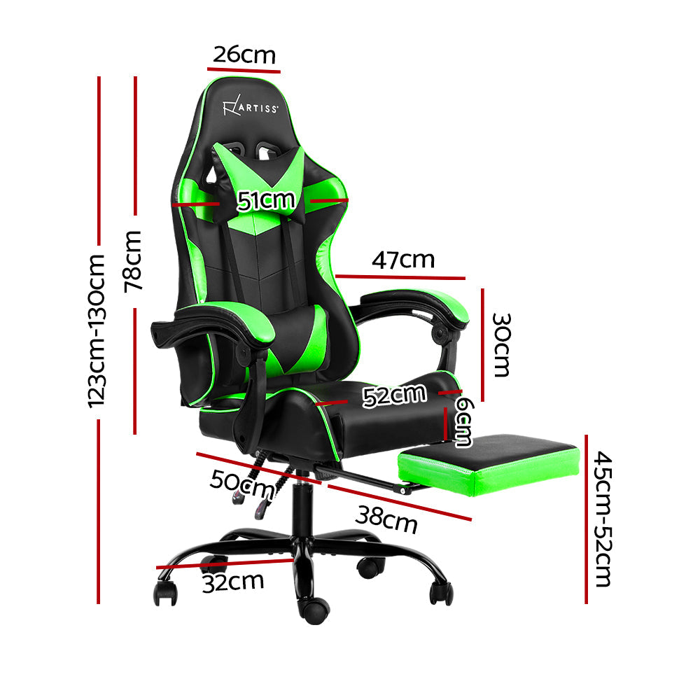 Artiss Office Chair Gaming Chair Computer Chairs Recliner PU Leather Seat Armrest Footrest Black Green