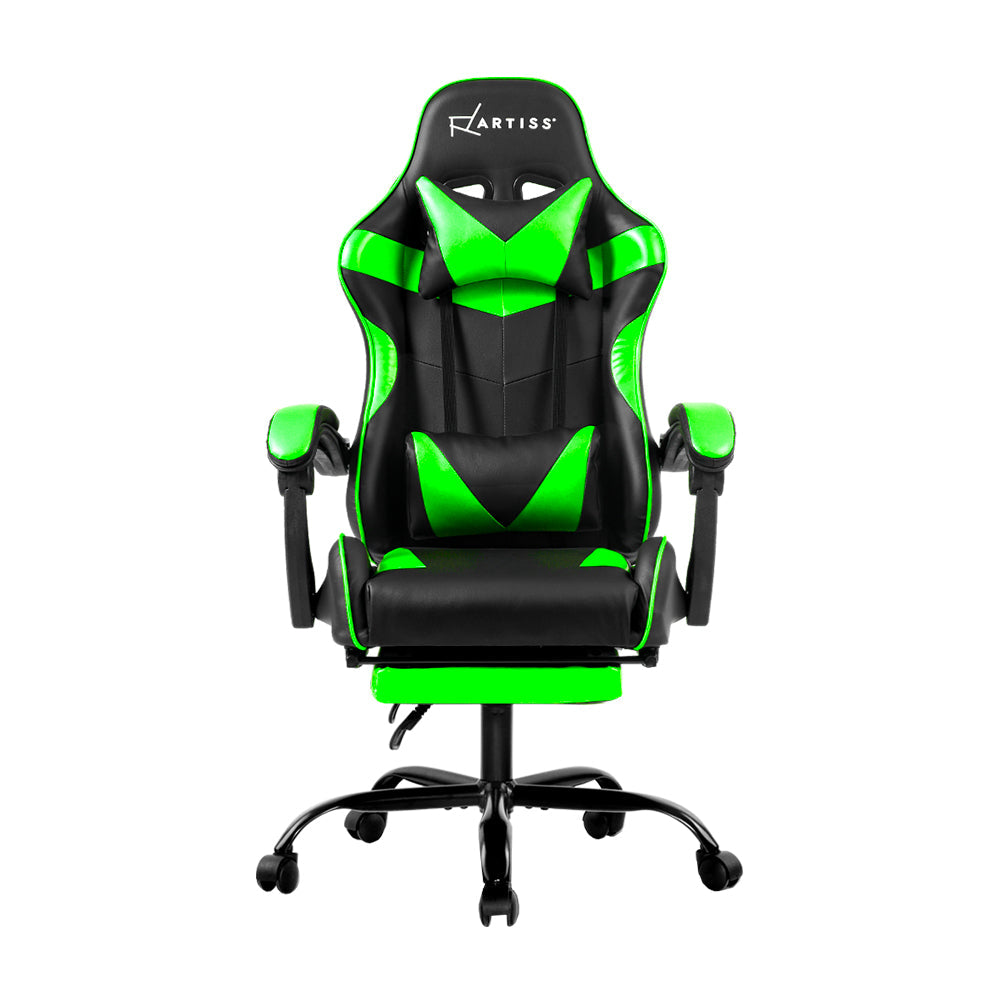 Artiss Office Chair Gaming Chair Computer Chairs Recliner PU Leather Seat Armrest Footrest Black Green