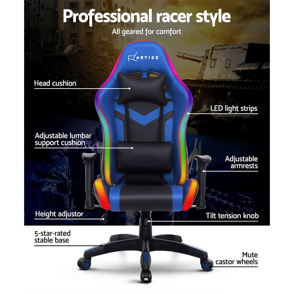 Artiss Gaming Chair Home Study Office Chair RGB LED Lights Computer Chair