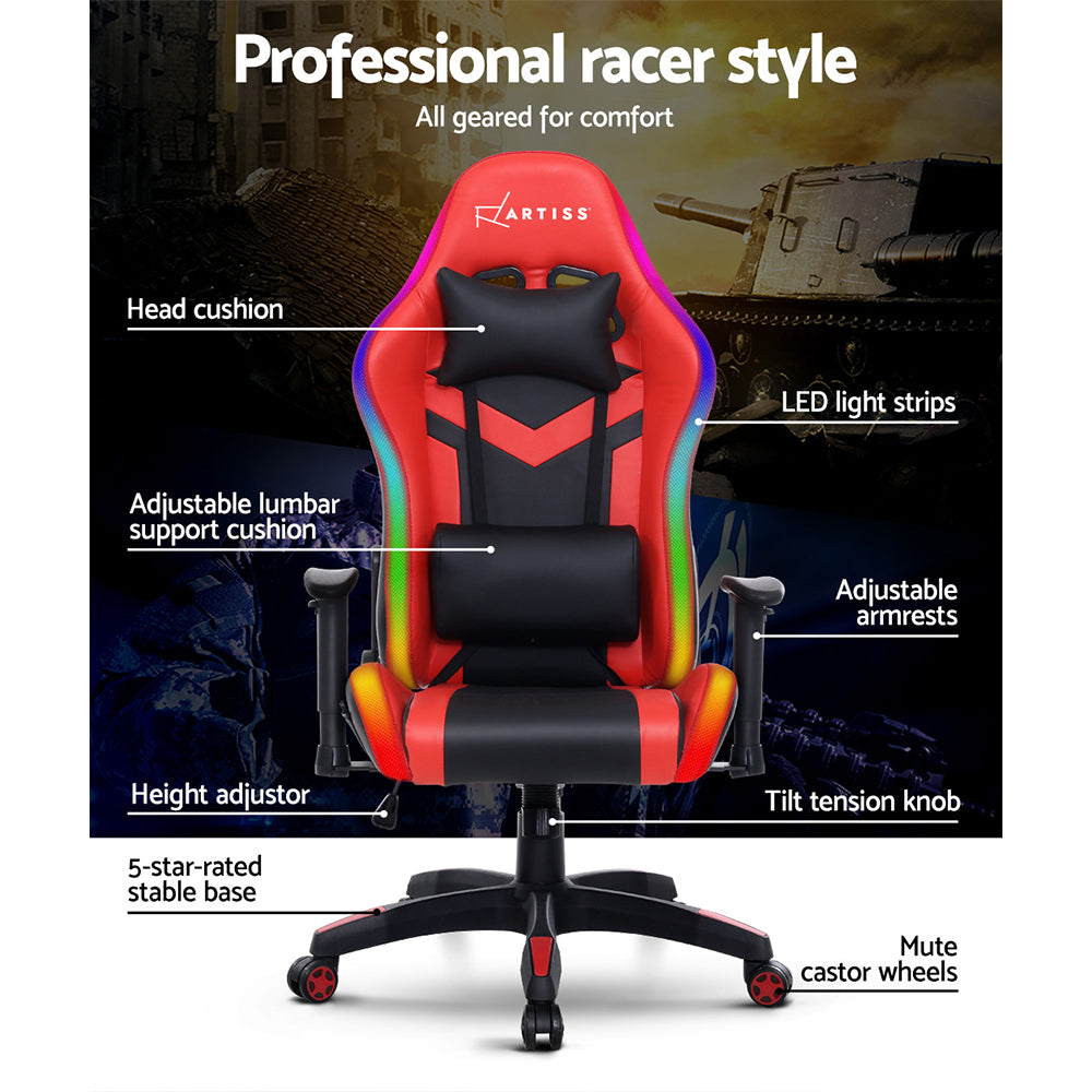 Artiss Gaming Chair Home Study Office Chair RGB LED Lights Computer Chair